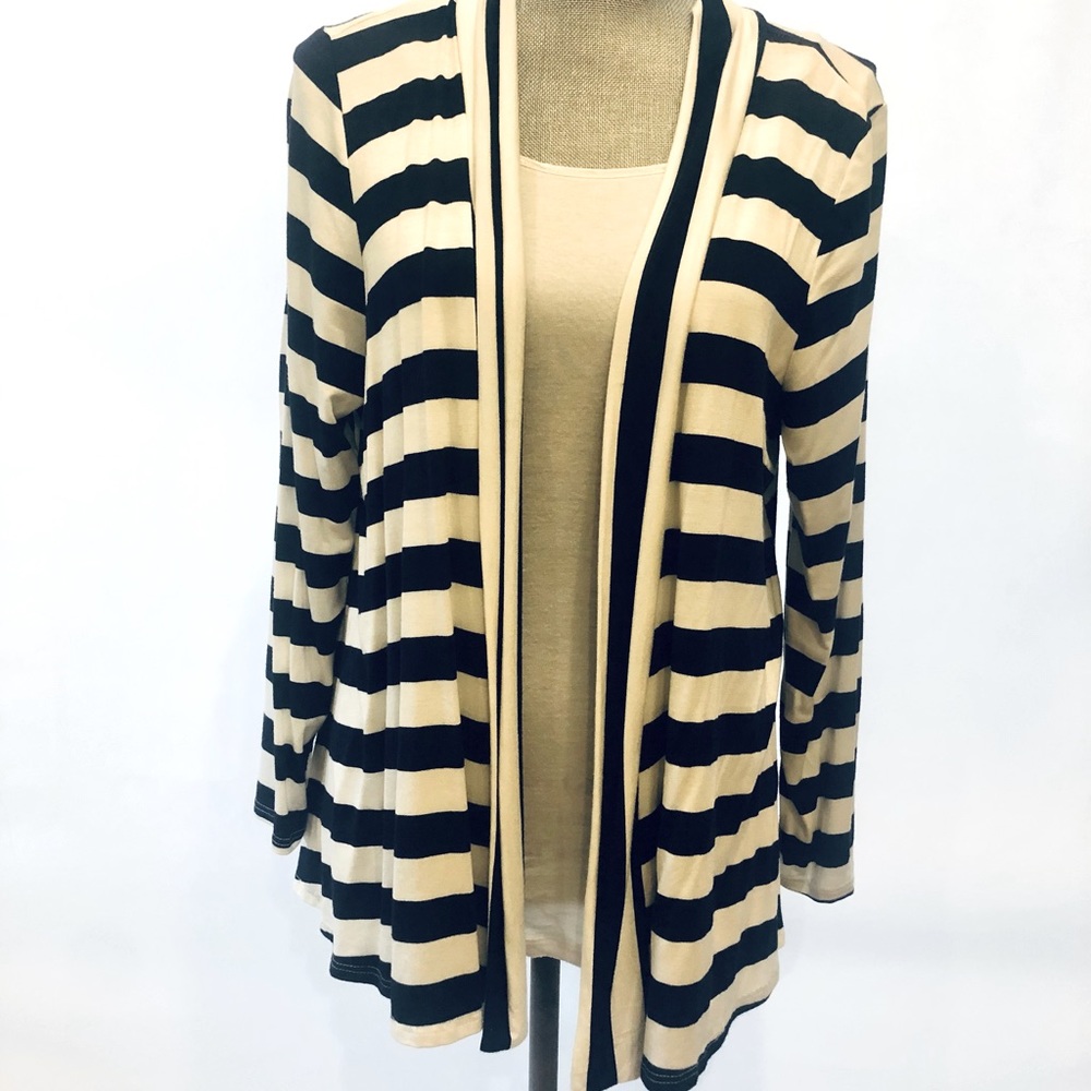 Entro Navy White Striped Cardigan W/ Lace Back. Sm - Picture 1 of 3